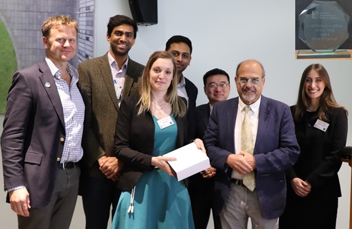 Alastair Lamb and his SPACE lab team winning the Nuffield Dept of Surgical Sciences “team of the year” award in Oxford 2024, with their Head of Department.