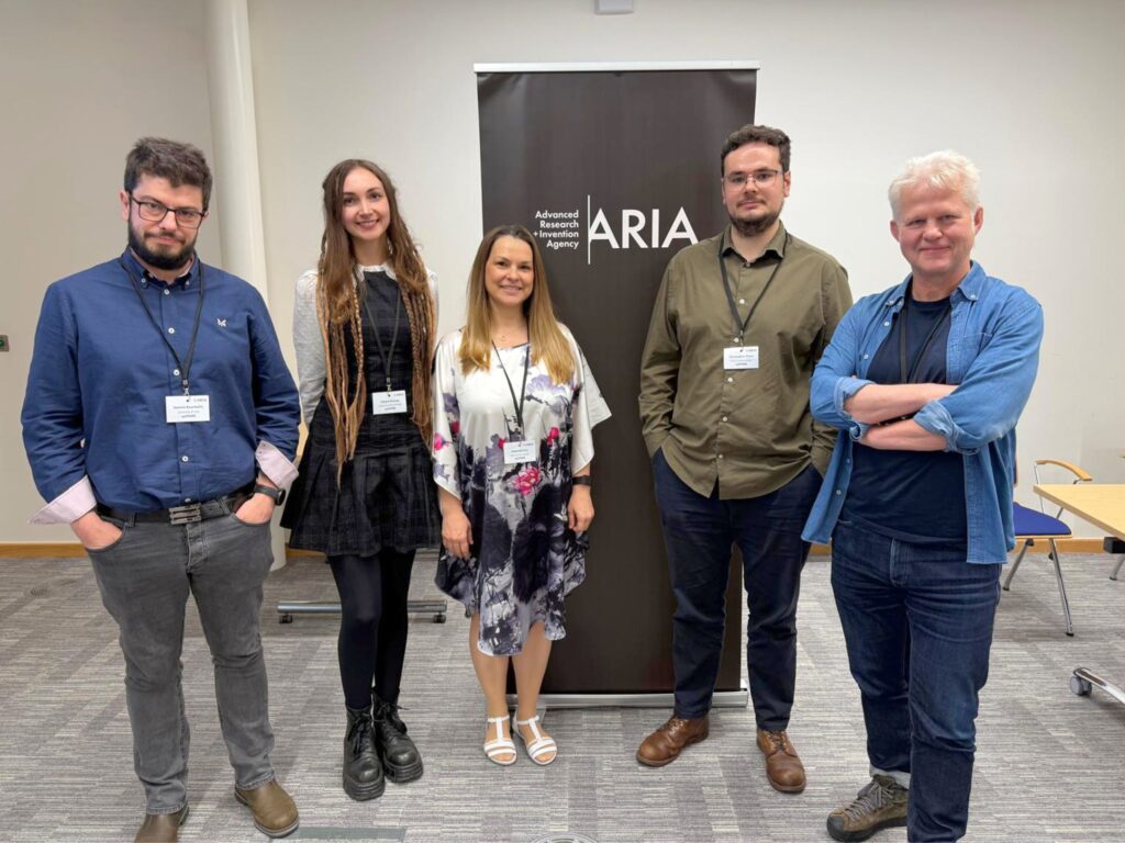 Some members of the epiPRIME team at a recent ARIA event. From left to right: Ioannis Kourtzelis (York) Chiara Herzog (Cambridge) Gabriella Ficz (QMUL) Christopher Shore (KCL) Paul Lavender (KCL).